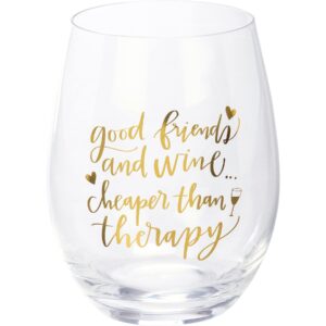 Primitives by Kathy Good Friends And Wine…Cheaper Than Therapy Wine Glass