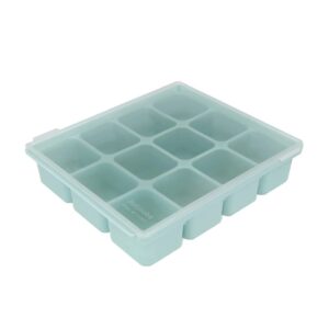petinube silicone freezer tray, baby food storage cubes with clip-on lid, freeze baby food, soups, purees, ice, easy and safe design, made in korea (12, ocean blue)