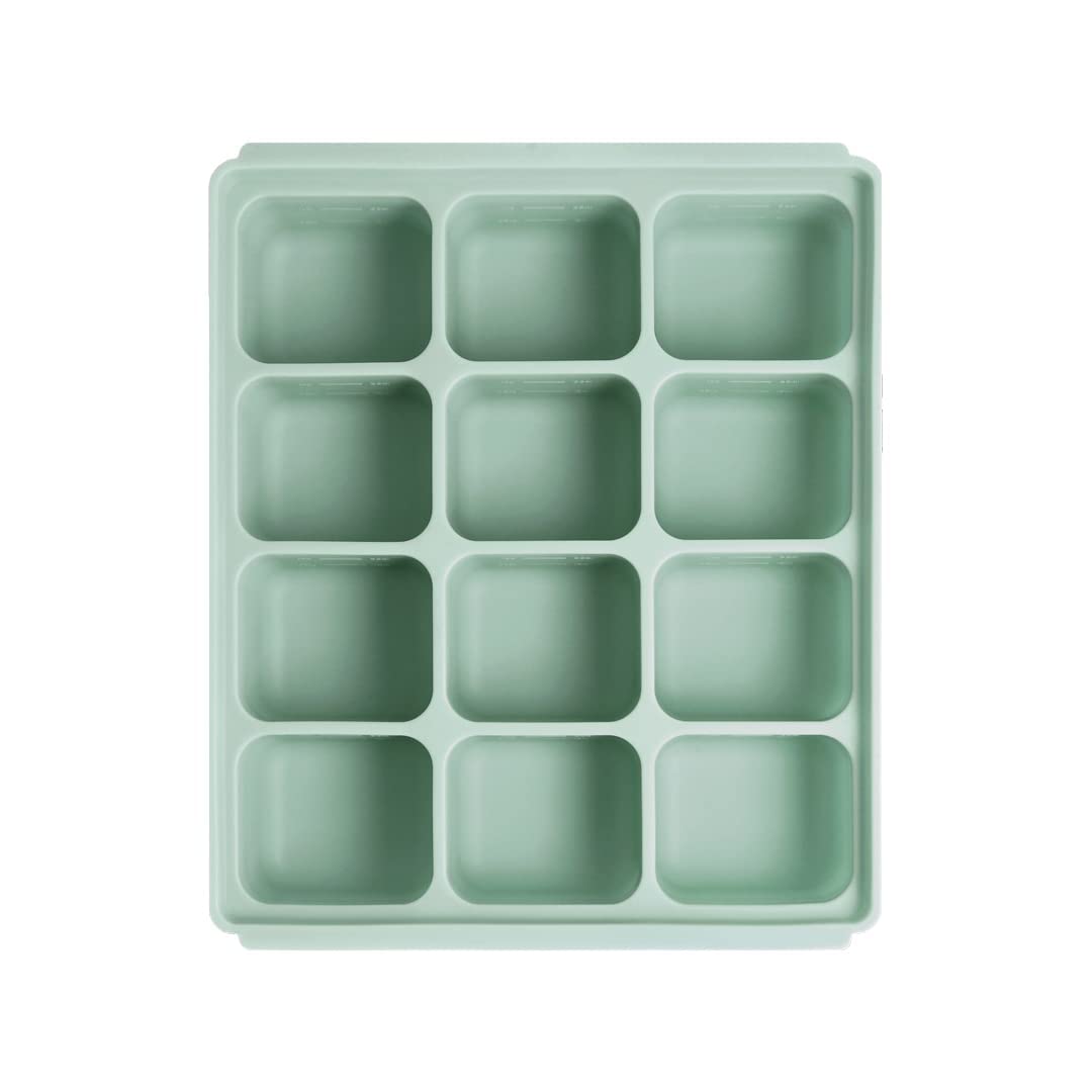 PETINUBE Silicone Freezer Tray, Baby Food Storage Cubes with Clip-On Lid, Freeze Baby Food, Soups, Purees, Ice, Easy and Safe Design, Made in Korea (12, Ocean Blue)