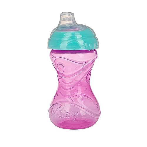 Nuby Clik-It Soft Spout No-Spill Easy Grip Sippy Cup for Girls - 3 Count (Pack of 1) 10 Oz - 6+ Months