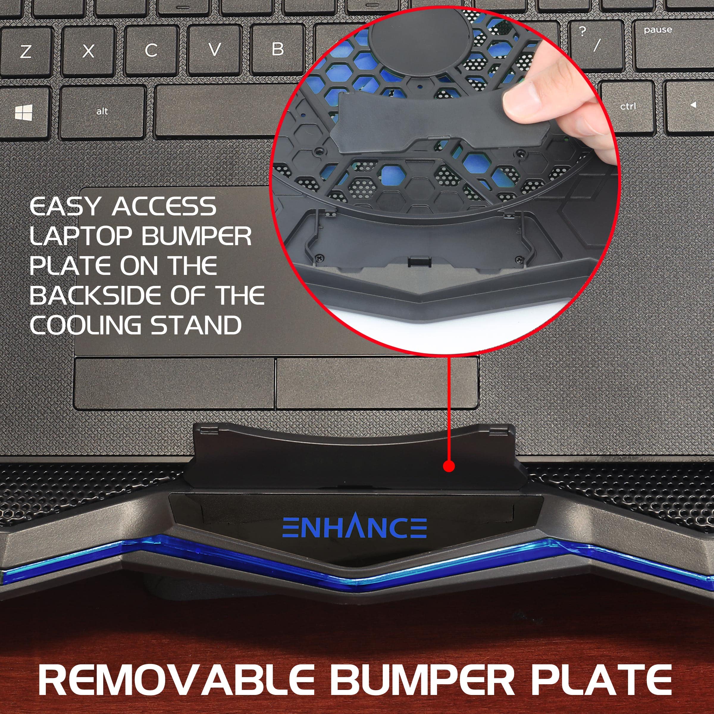 ENHANCE Cryogen 5 Gaming Laptop Cooling Pad Stand - Laptop Cooler with 7 Adjustable Height Settings & Dual USB Ports for 17 inch Laptops - 1 Ultra Quiet High Performance LED Laptop Fan 800 RPM - Blue