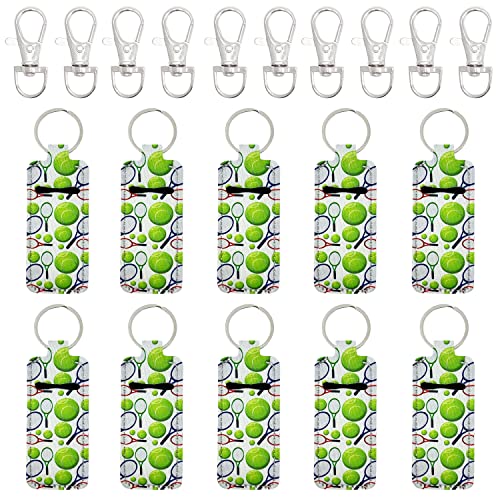 allydrew 10 Pack Chapstick Holder Keychain, Keyring for Lip Balm Lip Gloss Lipstick with 10 Pieces Metal Keyring Clasps, Tennis