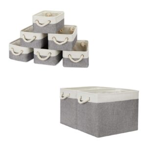 temary fabric baskets set of 6 small storage baskets bundled with set of 2 large baskets(white&grey, 11.8lx7.9wx5.3h inches, 16lx12wx12h inches)