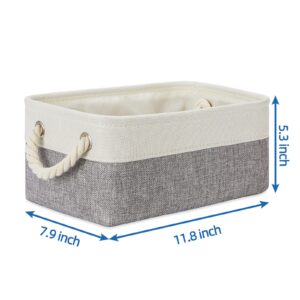 Temary Fabric Baskets Set of 6 Small Storage Baskets Bundled with Set of 2 Large Baskets(White&Grey, 11.8Lx7.9Wx5.3H Inches, 16Lx12Wx12H inches)