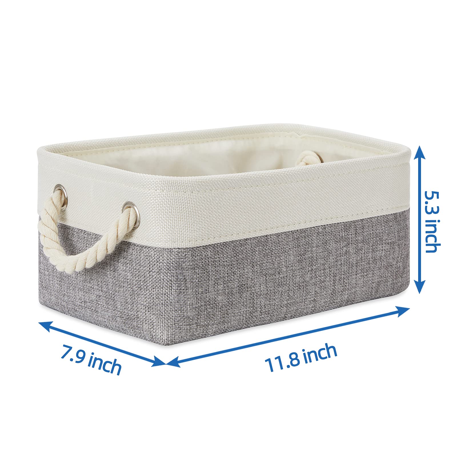 Temary Fabric Baskets Set of 6 Small Storage Baskets Bundled with Set of 2 Large Baskets(White&Grey, 11.8Lx7.9Wx5.3H Inches, 16Lx12Wx12H inches)