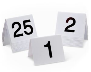 restaurant table numbers 1-25 white, tent table numbers (3 in x 3.5 in)