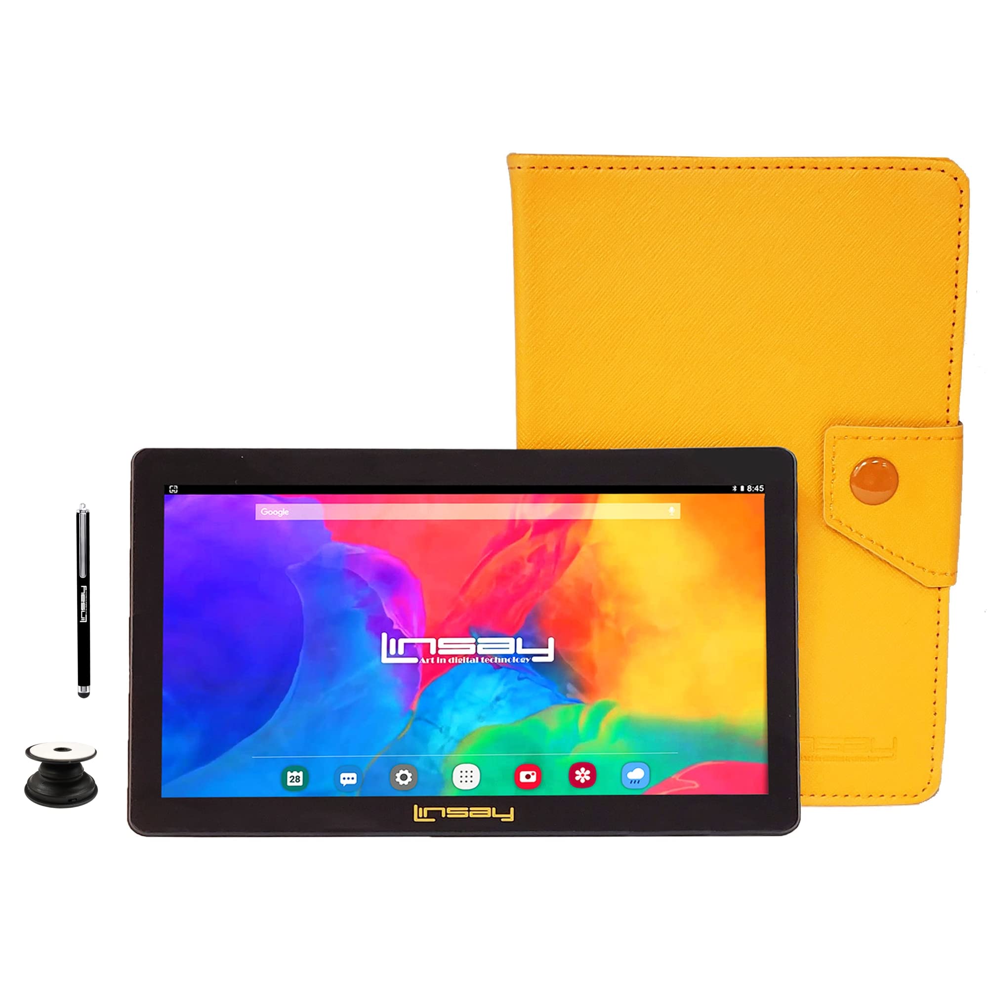 LINSAY 7" 2GB RAM 32GB Storage Android 12 Tablet with Orange Leather Case, Pop Holder and Pen Stylus