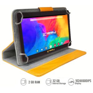 LINSAY 7" 2GB RAM 32GB Storage Android 12 Tablet with Orange Leather Case, Pop Holder and Pen Stylus