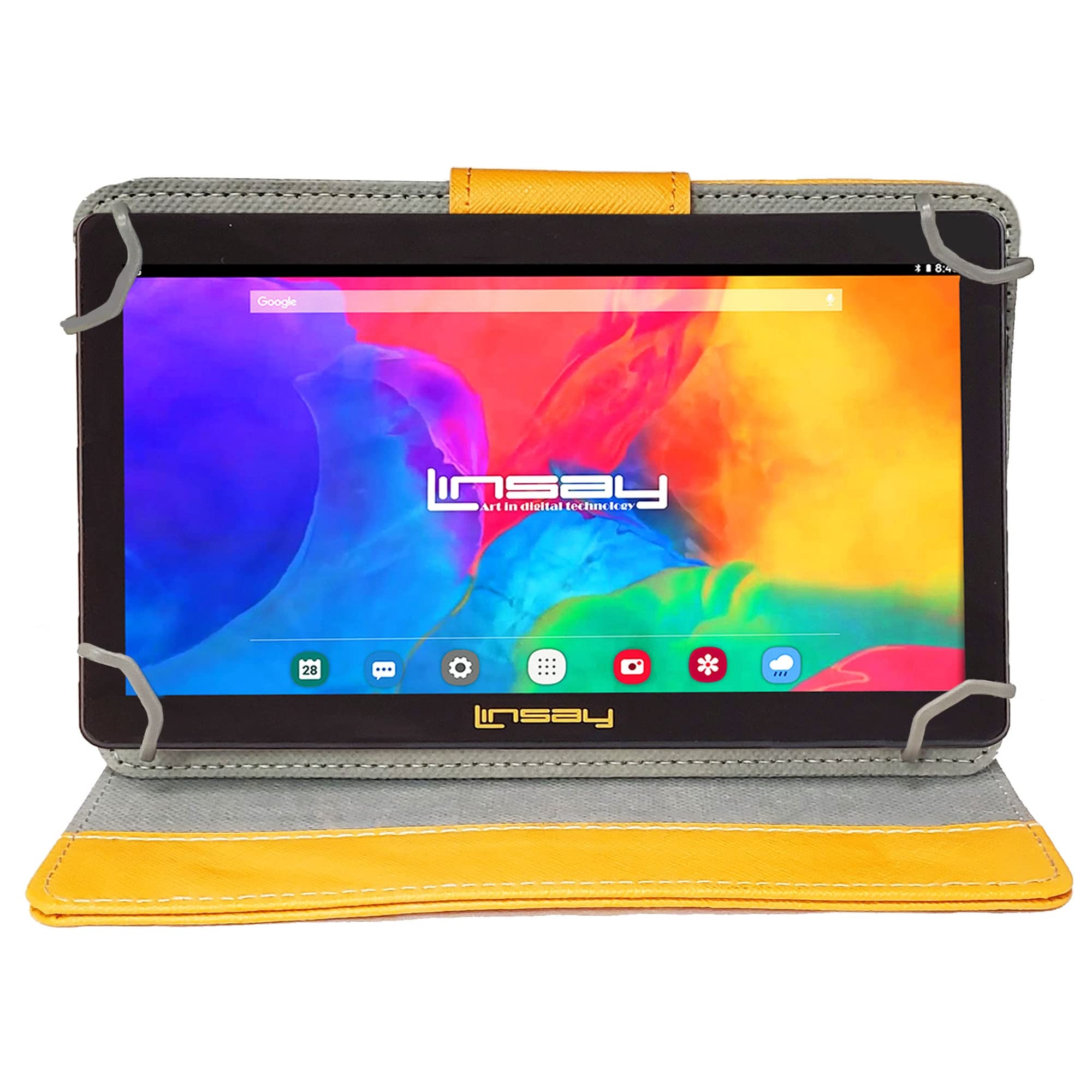 LINSAY 7" 2GB RAM 32GB Storage Android 12 Tablet with Orange Leather Case, Pop Holder and Pen Stylus