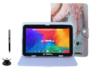 linsay 10.1" 1280x800 ips 2gb ram 32gb storage android 11 tablet with space marble leather case, pop holder and pen stylus