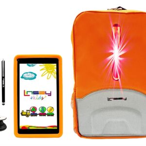 LINSAY 7" 2GB RAM 32GB Storage Android 12 Tablet with Orange Kids Defender Case, LED Backpack, Pop Holder and Pen Stylus