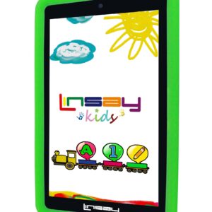 LINSAY 7" 2GB RAM 32GB Storage Android 12 Tablet with Green Kids Defender Case, Pop Holder and Pen Stylus