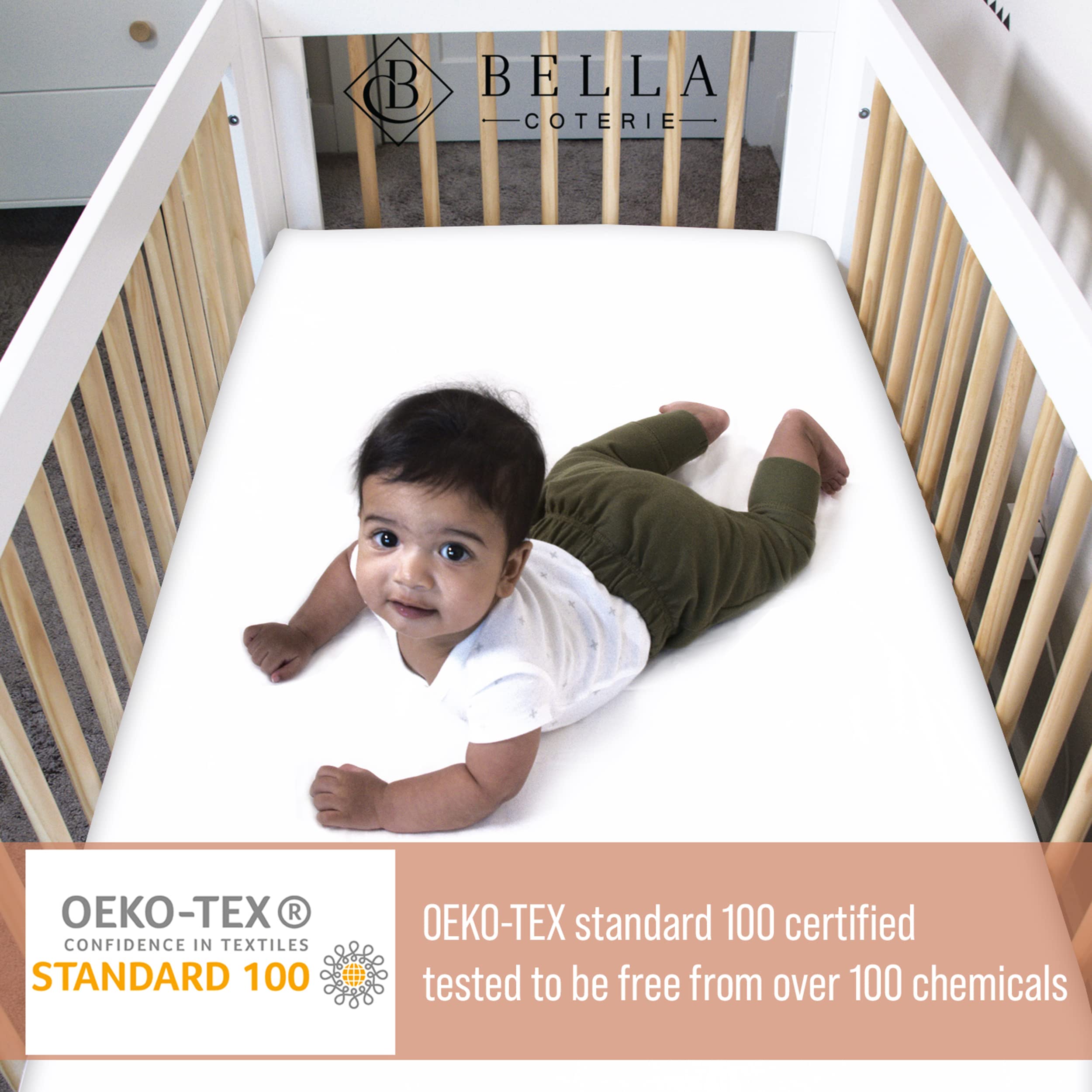 Bella Coterie Luxury Bamboo Crib Sheet | Organically Grown | Ultra Soft | Cooling for Better Sleep | Deep Pocket Fitted Sheet for Crib & Toddler Mattress | Viscose Made from Bamboo [Sea Glass]