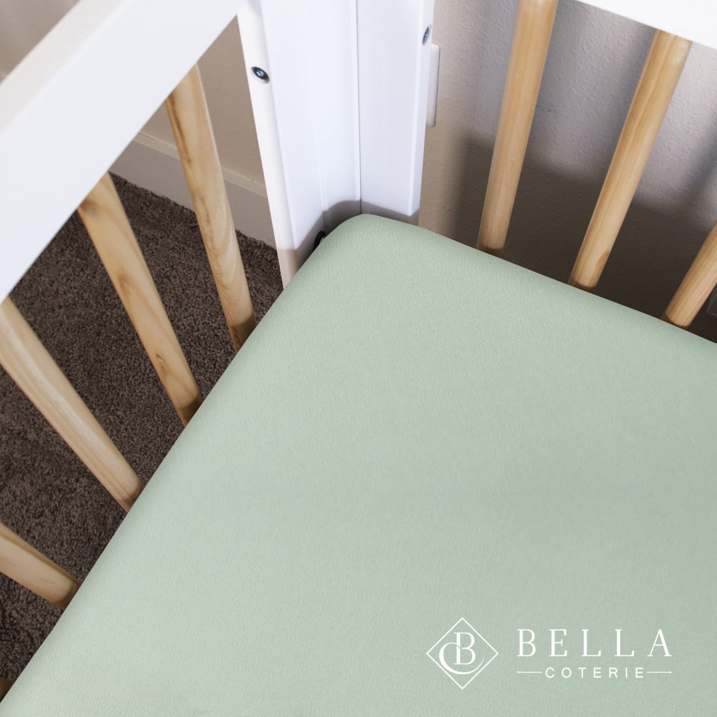 Bella Coterie Luxury Bamboo Crib Sheet | Organically Grown | Ultra Soft | Cooling for Better Sleep | Deep Pocket Fitted Sheet for Crib & Toddler Mattress | Viscose Made from Bamboo [Sea Glass]