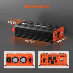 RICH SOLAR 3000 Watt 12 Volt Industrial Pure Sine Wave Inverter 12V DC to 110V AC Converter for RV Trailer Marine Off Grid Home