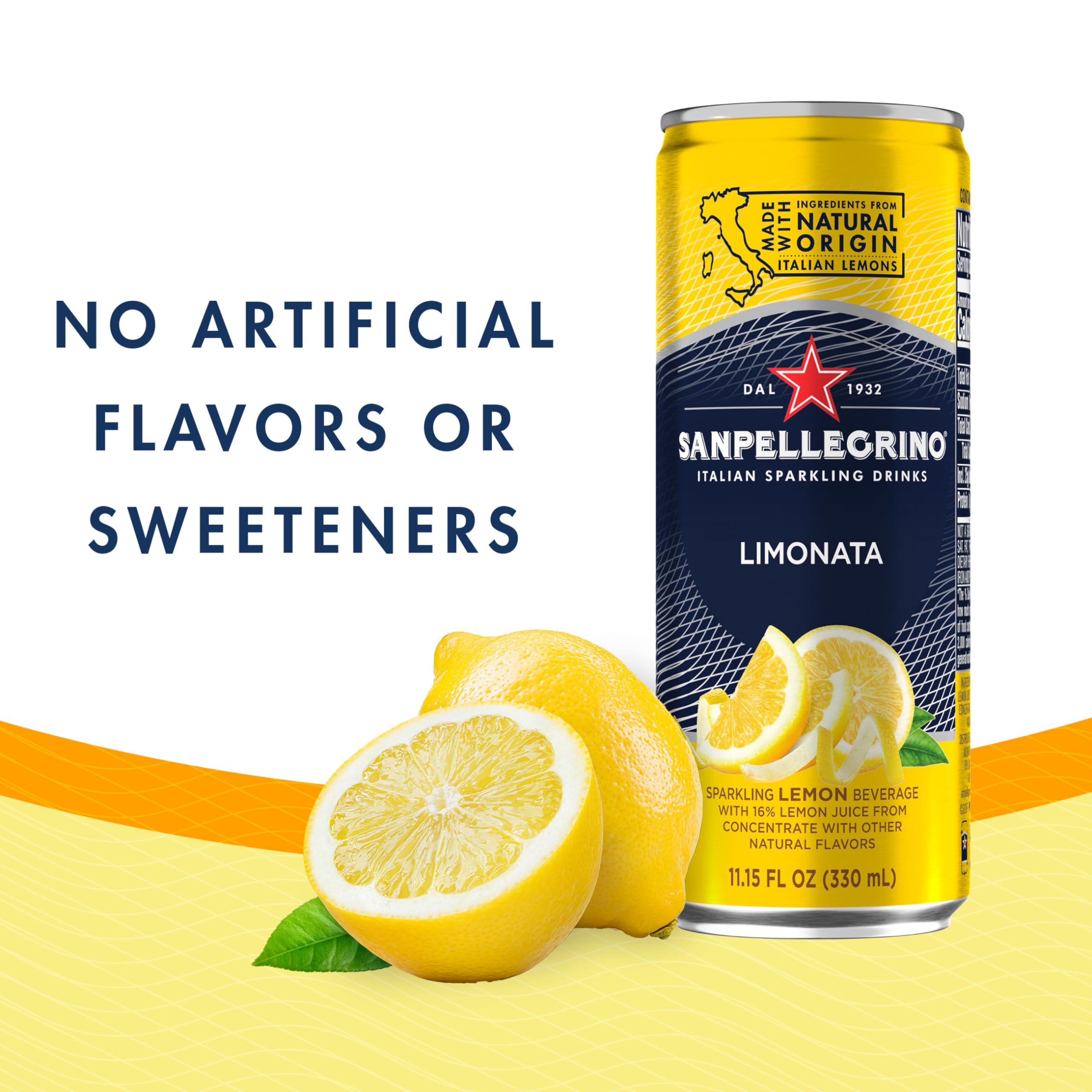 Sanpellegrino Italian Sparkling Drink Limonata, Sparkling Lemon Beverage, 24 Pack of 11.15 Fl Oz Cans