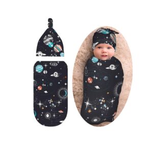 space baby stuff galaxy swaddle with beanie set, soft and stretchy baby constellation baby swaddles warp blanket swaddle sack for boy and girl gift