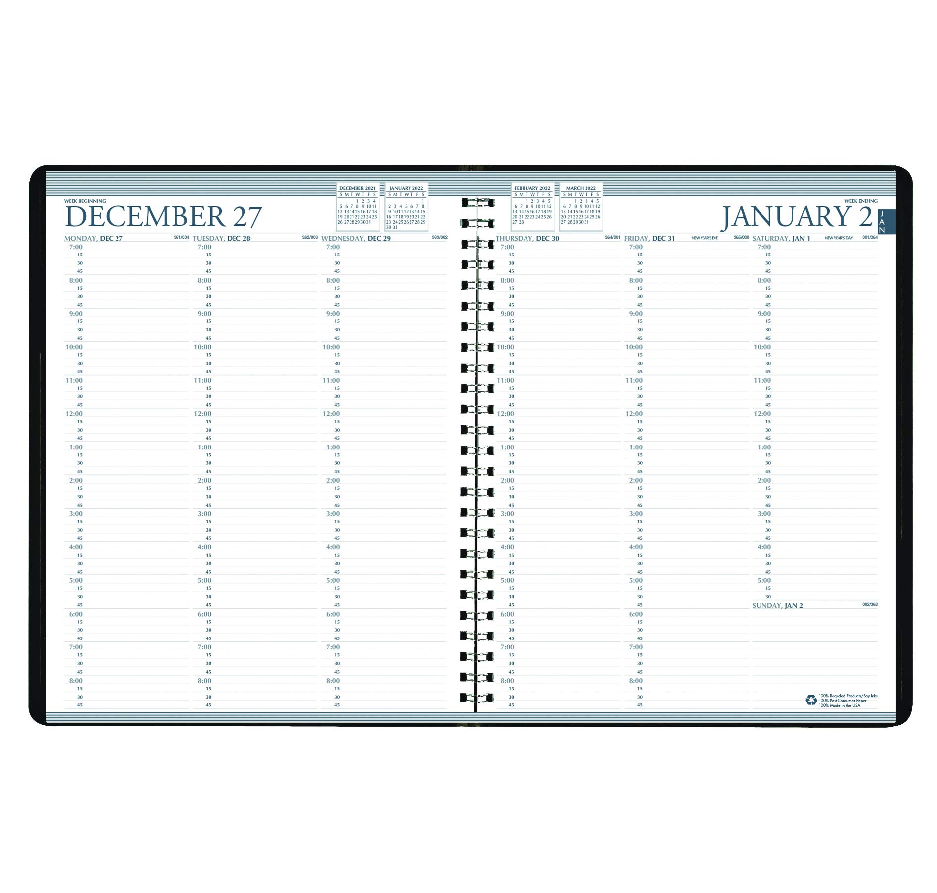 House of Doolittle Recycled Professional Weekly Planner, 15-Minute Appts, 11 x 8.5, Black Wirebound Soft Cover, 12-Month (Jan to Dec): 2023