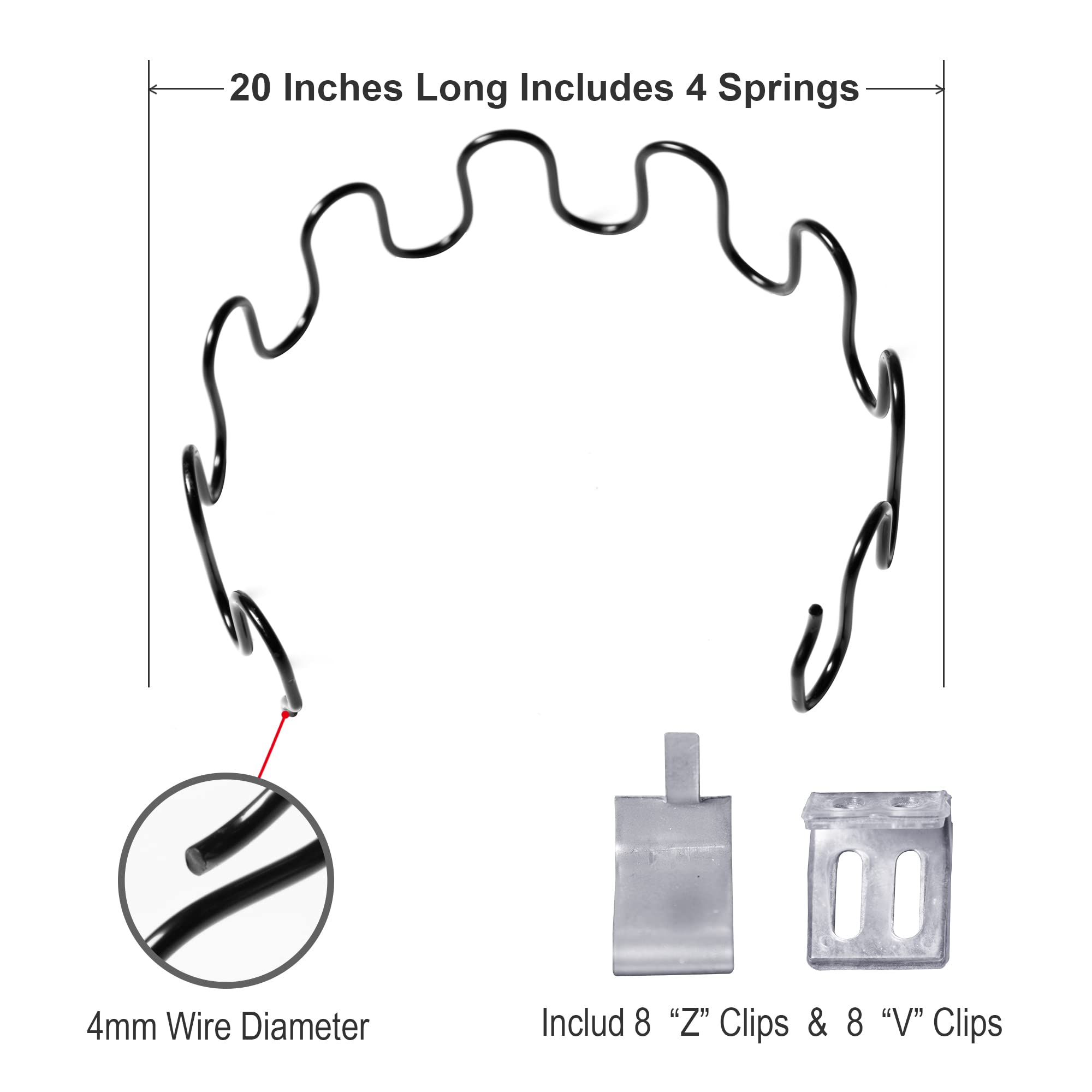 Yoogu 20inch Sofa Chair Upholstery Spring Replacement Includes Clips 4 PCS for Furniture Couch Repair or Other Applications