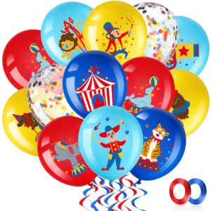suilung 60 pack carnival theme party balloons decorations,12 inch circus animal latex confetti balloons for carnival birthday party clown party showman party baby shower supplies