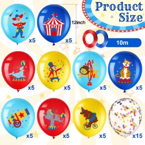 Suilung 60 Pack Carnival Theme Party Balloons Decorations,12 Inch Circus Animal Latex Confetti Balloons for Carnival Birthday Party Clown Party Showman Party Baby Shower Supplies