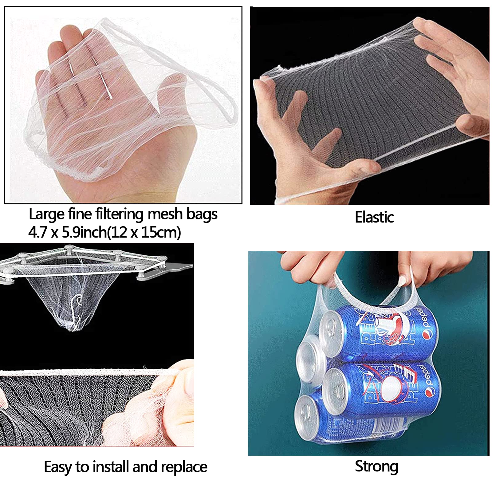 HiBD 200PCS Large Size Filtering Mesh Bags for Kitchen Sink Triangle Tri-Holder Filter Kitchen Sink Strainer