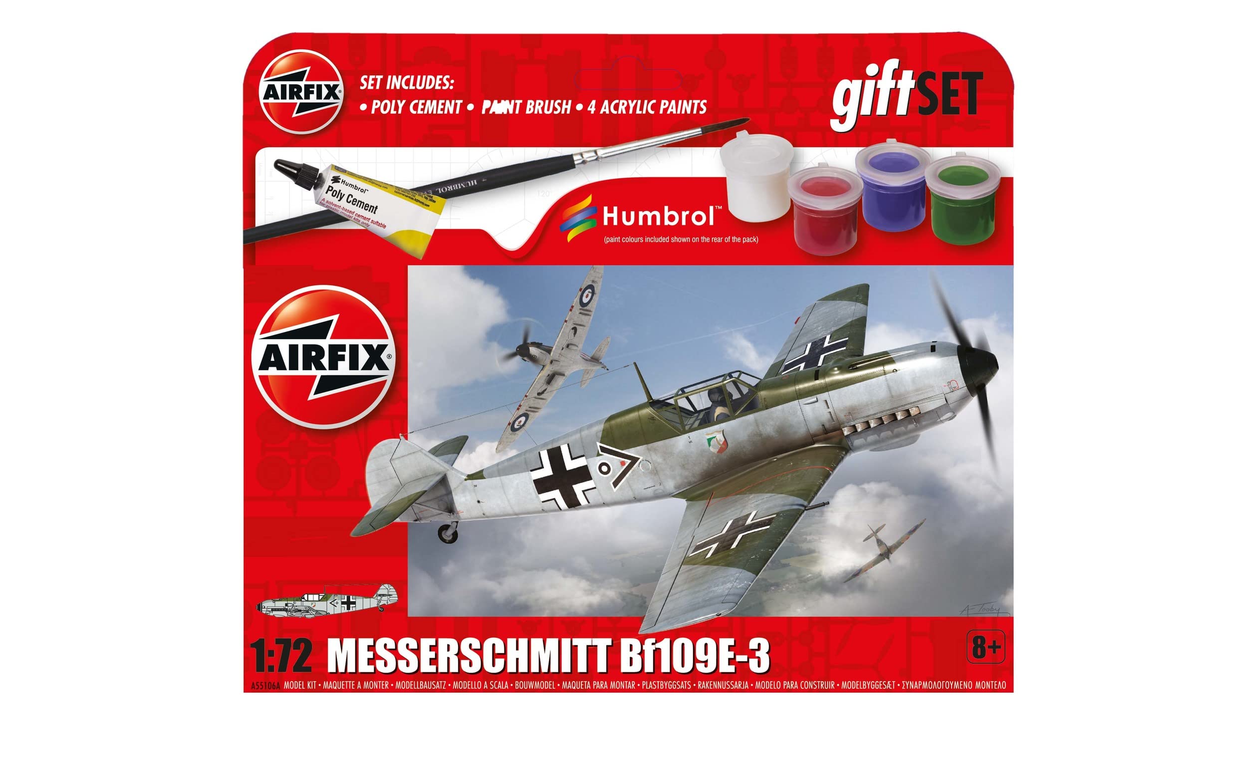 Airfix Starter Gift Set Messerschmitt Bf109E-3 1:72 Military Aviation Plastic Model Kit A55106A