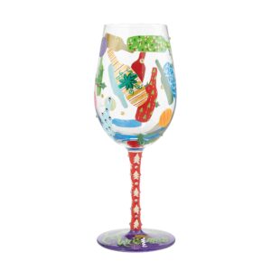 enesco designs by lolita holiday open before christmas hand-painted artisan wine glass, 15 ounce, multicolor