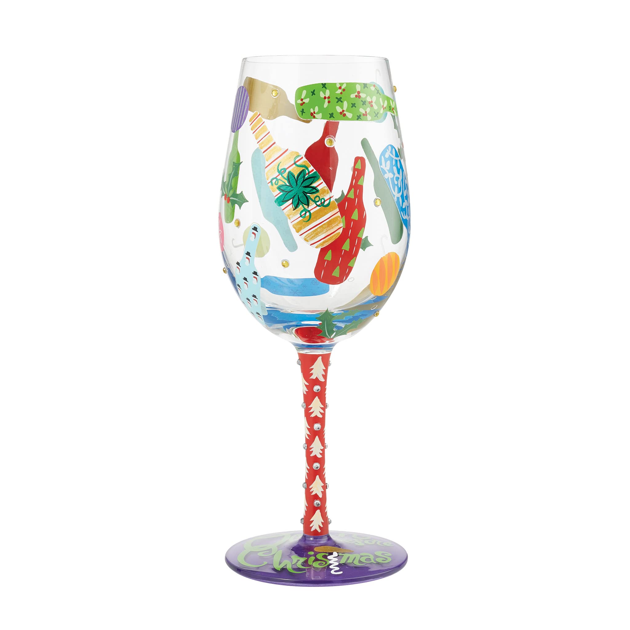 Enesco Designs by Lolita Holiday Open Before Christmas Hand-Painted Artisan Wine Glass, 15 Ounce, Multicolor