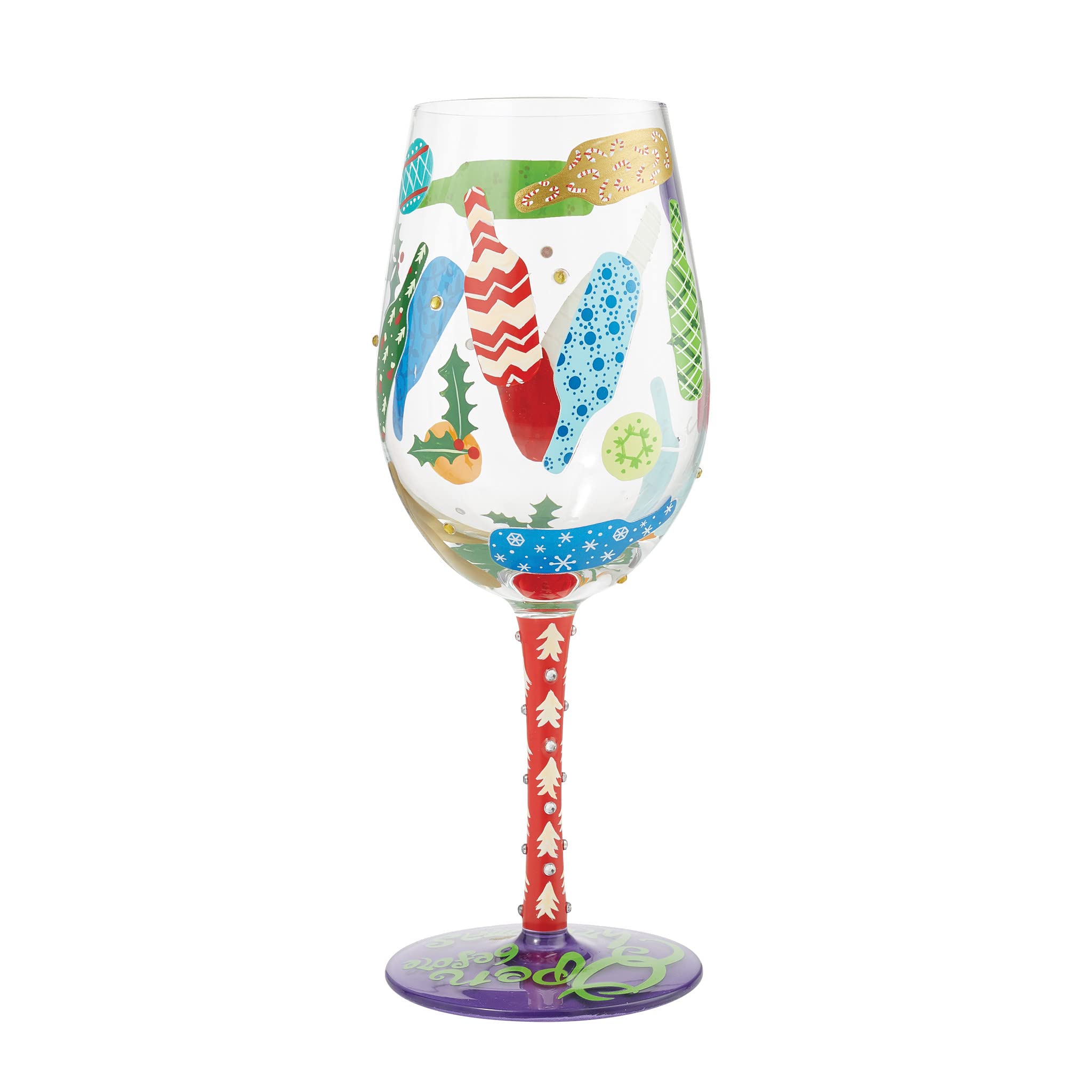 Enesco Designs by Lolita Holiday Open Before Christmas Hand-Painted Artisan Wine Glass, 15 Ounce, Multicolor