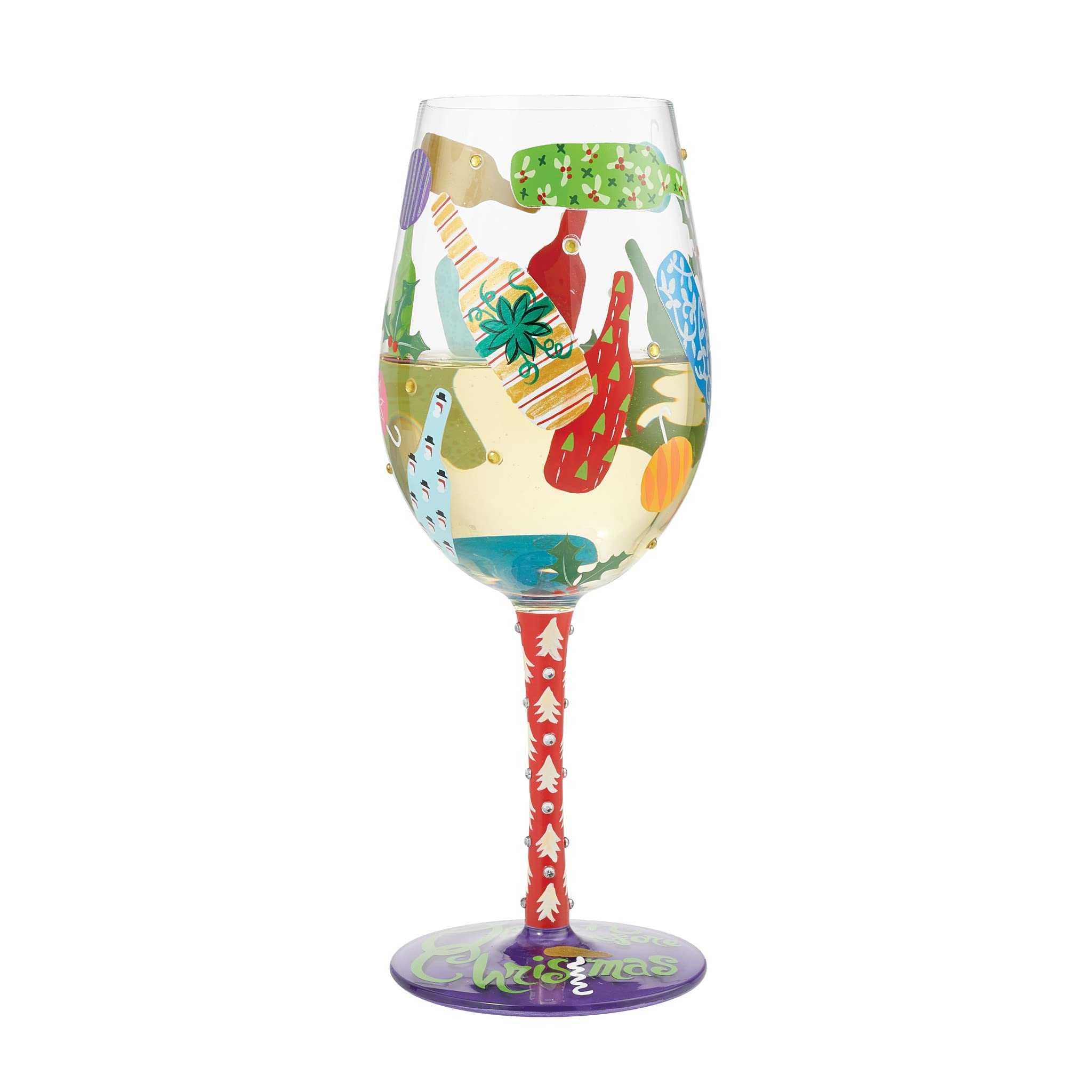 Enesco Designs by Lolita Holiday Open Before Christmas Hand-Painted Artisan Wine Glass, 15 Ounce, Multicolor