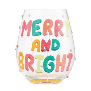 enesco designs by lolita holiday merry and bright hand-painted artisan stemless wine glass, 20 ounce, multicolor