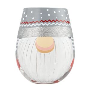 enesco designs by lolita holiday sweet gnome hand-painted artisan stemless wine glass, 20 ounce, multicolor