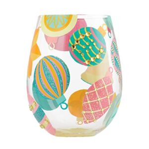 enesco designs by lolita holiday eye candy hand-painted artisan stemless wine glass, 20 ounce, multicolor