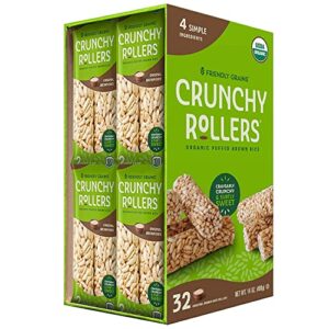 friendly grains - crunchy rollers - organic rice healthy snack crispy puffed rice rolls for adults and kids - original brown rice (16 packs of 2)