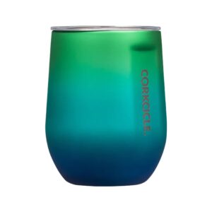 corkcicle stemless wine glass tumbler with lid, insulated travel cup, chameleon, 12 oz