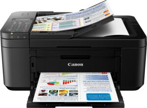 canon pixma tr4522 all-in-one color wireless inkjet printer for home office, black - print scan copy fax - 4800 x 1200 dpi, auto 2-sided borderless photo printing, 20 sheets adf