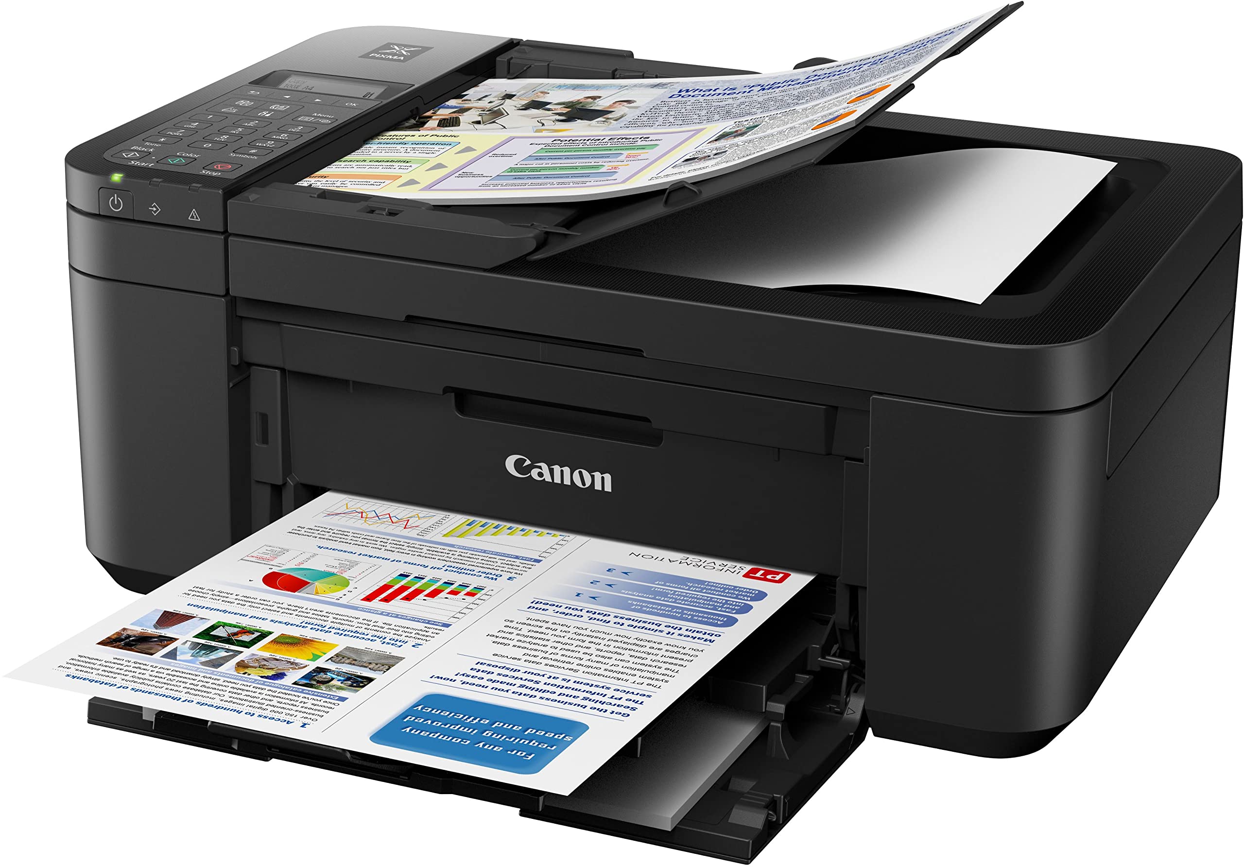 Canon PIXMA TR4522 All-in-One Color Wireless Inkjet Printer for Home Office, Black - Print Scan Copy Fax - 4800 x 1200 dpi, Auto 2-Sided Borderless Photo Printing, 20 Sheets ADF