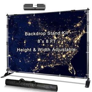 ielyiesy backdrop stand kit 8x8ft adjustable telescopic display step and repeat banner stand for party decoration, photoshoot, photography, trade show with carrying bag