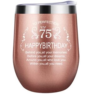 75th birthday gifts for her women 75th birthday decorations for her 75 year old birthday gifts for her 12oz stainless steel insulated wine tumbler