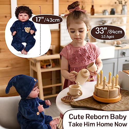 JIZHI Lifelike Reborn Baby Dolls, 17 Inch Realistic-Newborn Baby Dolls Boy, Real Life Soft Body Reborn Baby with Toy Accessories Gift Set for Kids Age 3+