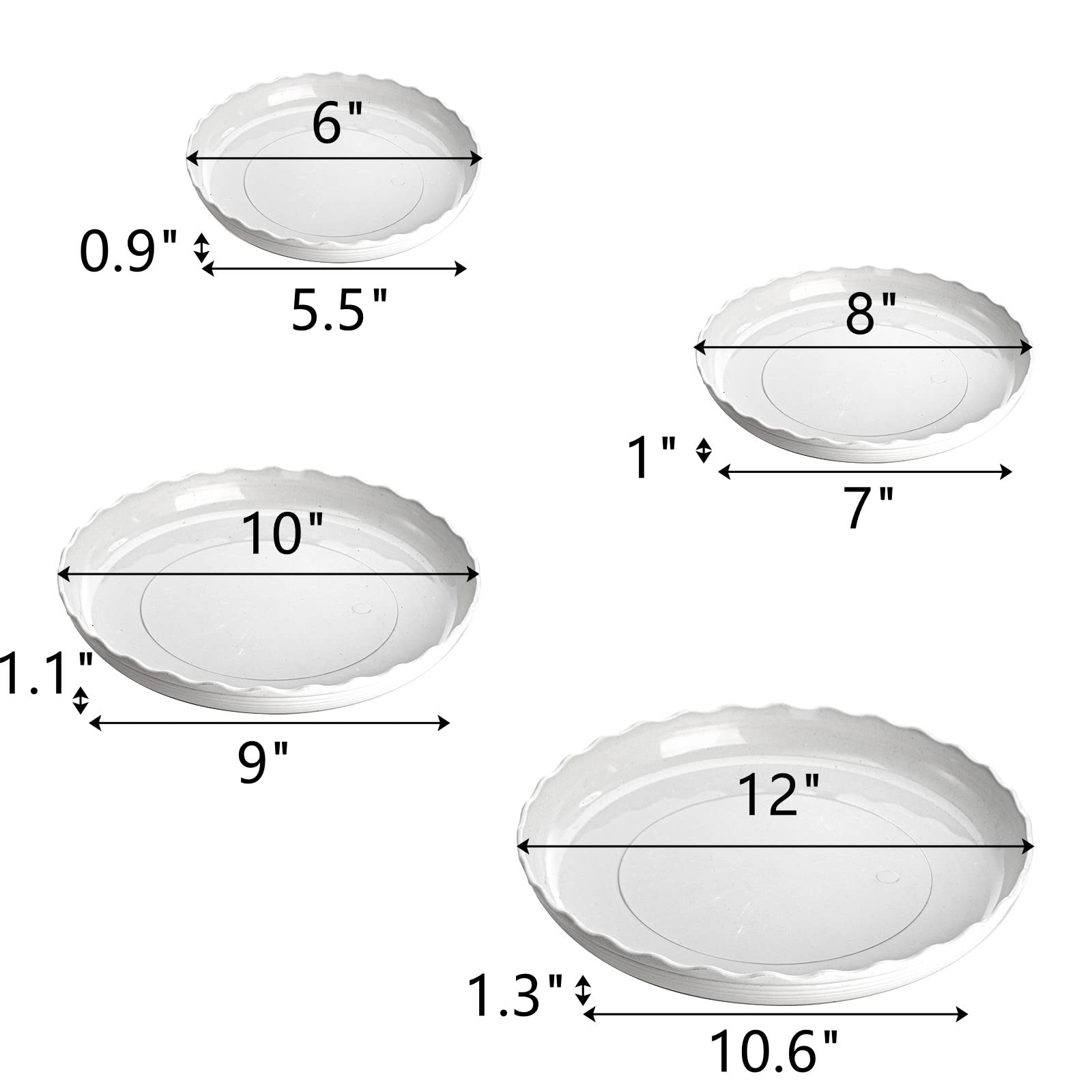 ZOOFOX 24 Pack Plastic Plant Saucer Drip Trays, Round Flower Plant Pot Saucer, Heavy Duty Plant Tray for Indoor Outdoor Flower Pots and Planters (6 Inch/ 8 Inch/ 10 Inch/ 12 Inch)