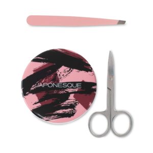 japonesque limited edition 3-piece value brow set, includes - slant tweezer, stainless steel brow scissors, & touchup mirror