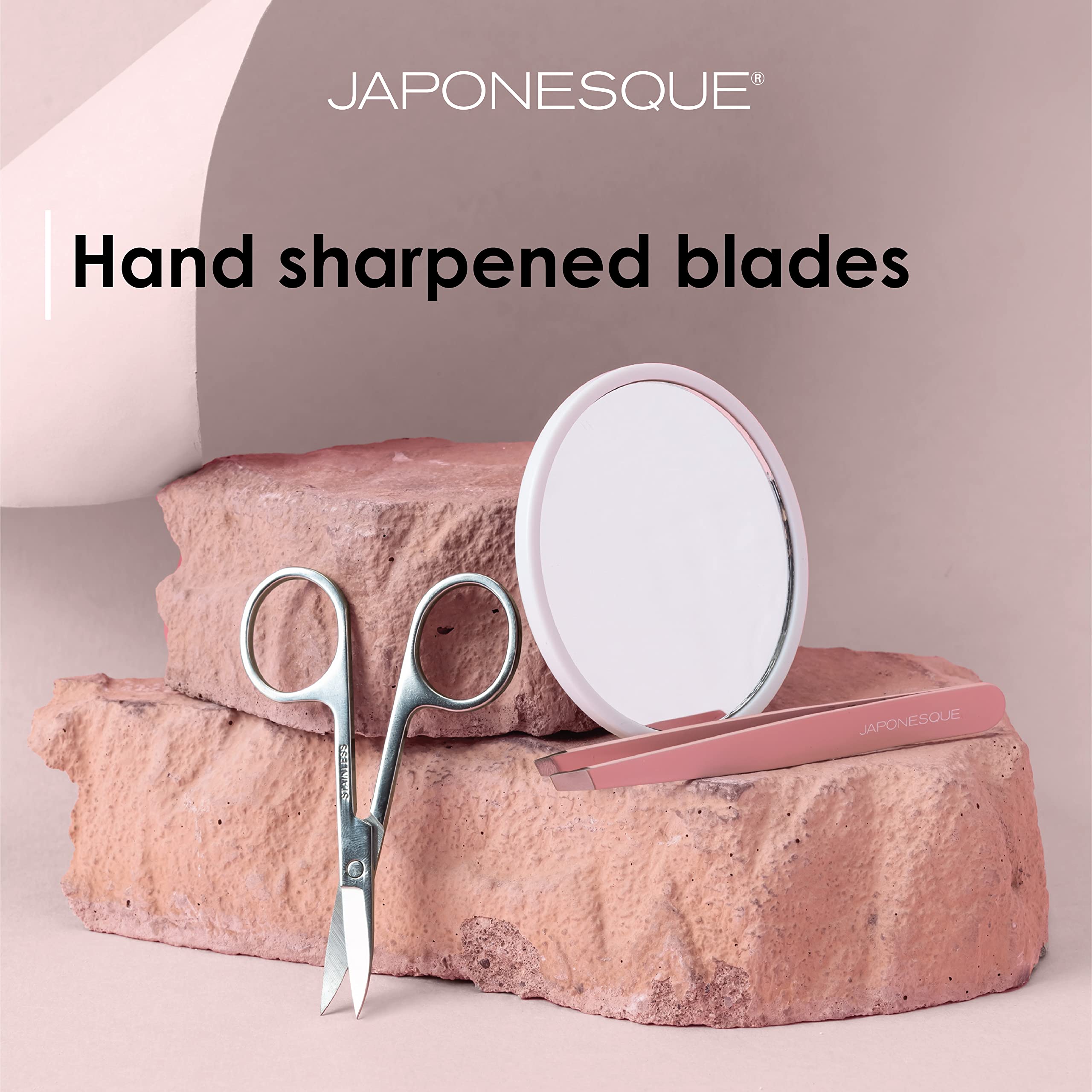 JAPONESQUE Limited Edition 3-Piece Value Brow Set, Includes - Slant Tweezer, Stainless Steel Brow Scissors, & Touchup Mirror