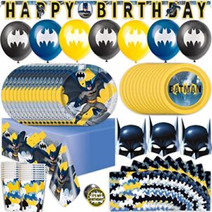 batman birthday party supplies | batman party supplies | batman birthday decorations | batman party decorations | balloons, banner, table cover, masks, plates, cake plates, napkins, cups, button