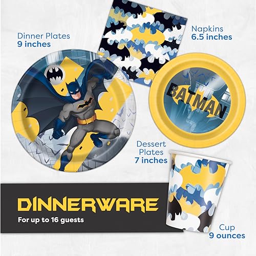 Batman Birthday Party Supplies | Batman Party Supplies | Batman Birthday Decorations | Batman Party Decorations | Balloons, Banner, Table Cover, Masks, Plates, Cake Plates, Napkins, Cups, Button