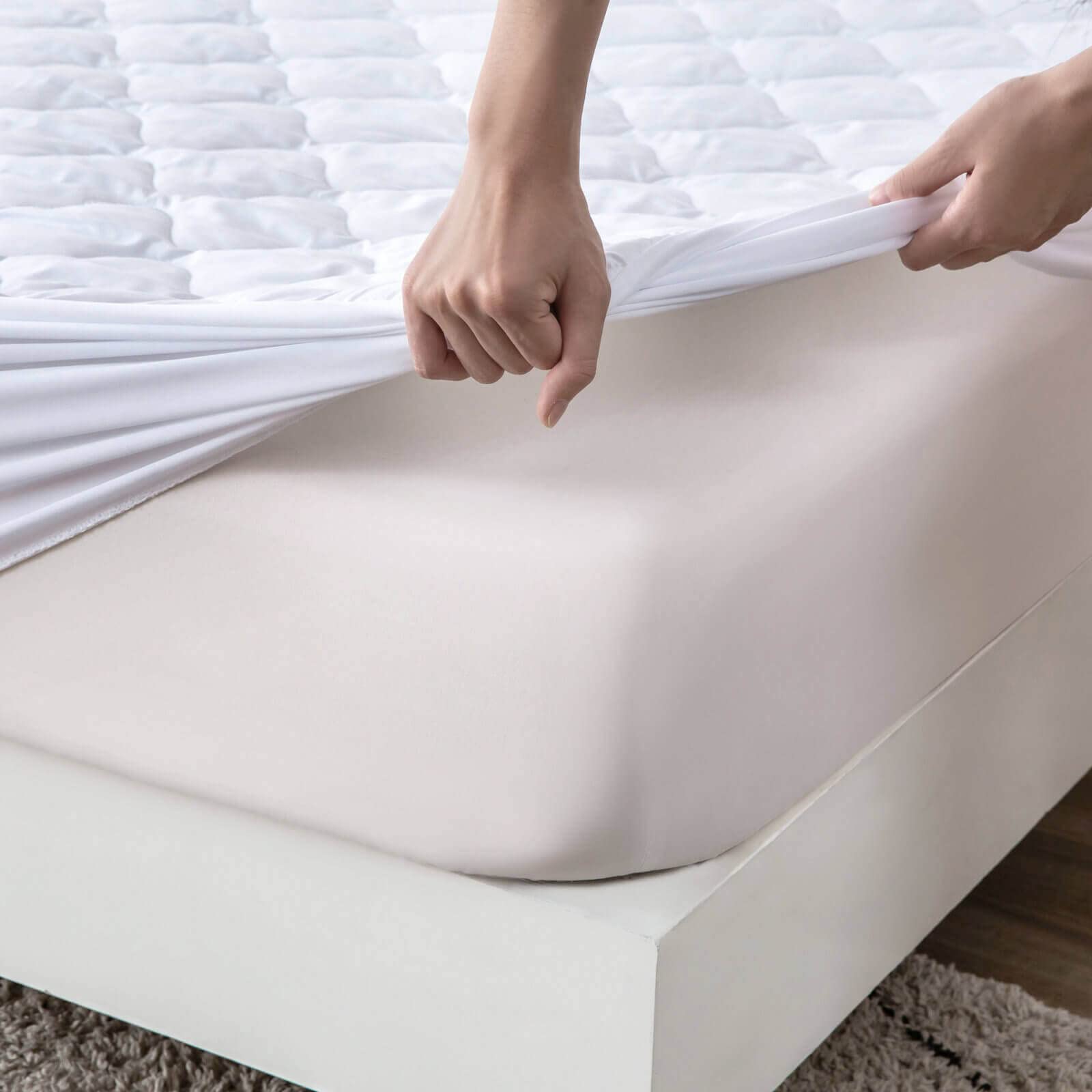 Waterproof Quilted RV Bunk Mattress Protector Pad for 30 x 75 Narrow Twin Camper Bed Padded Cot Size Matress Cover with Elastic Skirt White
