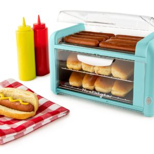 Nostalgia Extra Large 8-in-1 Hot Dog & Bun Warmer, Stainless Steel Grill Rollers, Non-stick Warming Racks, Adjustable Timer