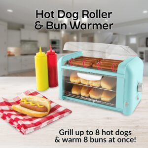 Nostalgia Extra Large 8-in-1 Hot Dog & Bun Warmer, Stainless Steel Grill Rollers, Non-stick Warming Racks, Adjustable Timer