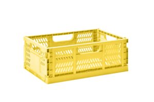 3 sprouts recycled plastic collapsible crate - stackable folding storage crate for organization for adults & kids - foldable plastic crate - large - yellow